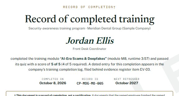 Sample completion record